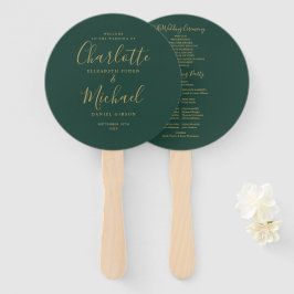 Leque Programa de Casamento em Letra Dourada e Verde Esm