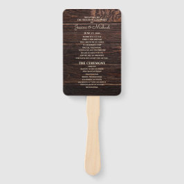 Leque Programa de Casamento em Madeira Escura Rústica Ma