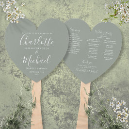 Leque Programa de Casamento em Script Elegante Verde Sag
