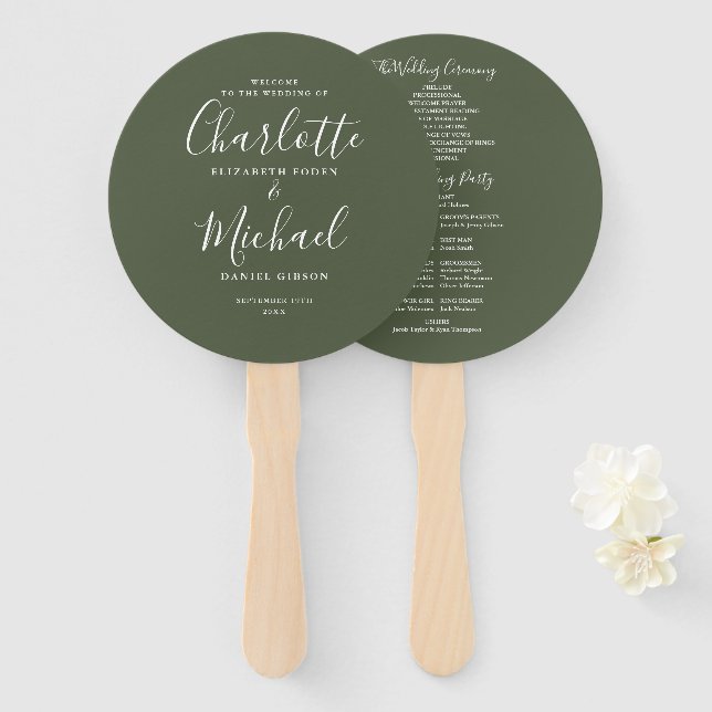 Leque Programa de Casamento em Script Moderno Elegante V (Frente e Verso)