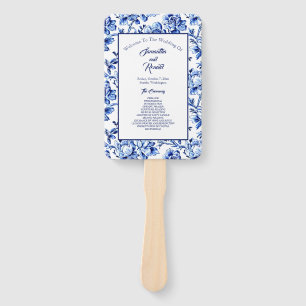 Leque Programa de Casamento em Toalete Floral Azul e Bra