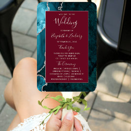 Leque Programa de Casamento em Verde Ágata e Prata Burgu