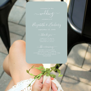 Leque Programa de Casamento em Verde Vidro do Mar com Le