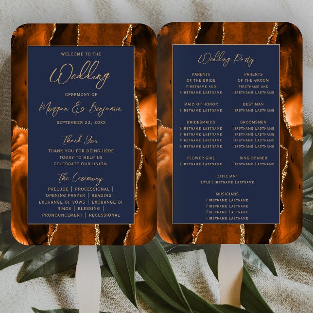 Leque Programa de Casamento Escrito em Grafite Azul Nava (Criador carregado)