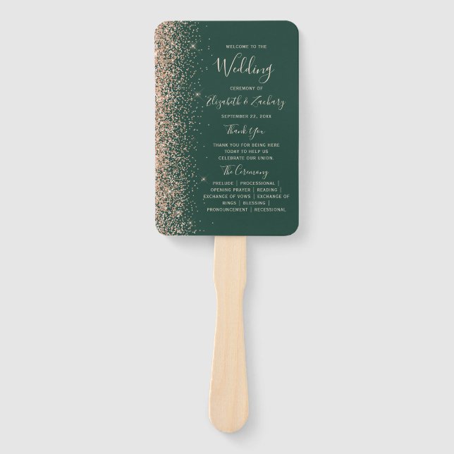 Leque Programa de Casamento Esmeralda Verde com Brilho d (Frente)
