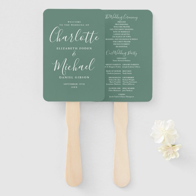 Leque Programa de Casamento Eucalyptus Green Signature S (Frente e Verso)