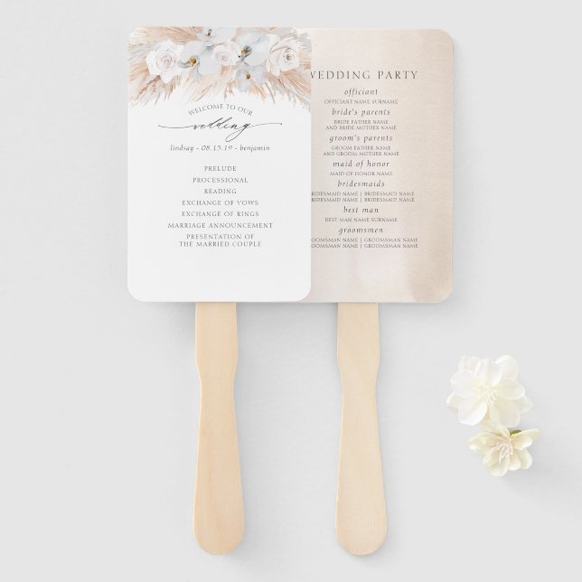 Leque Programa de Casamento Exótico para Orquídeas Branc (Frente e Verso)