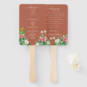 Leque Programa de Casamento Flor Silvestre Vinca Laranja