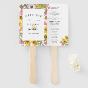 Leque Programa de Casamento Floral Amarelo-Cor-de-Água R