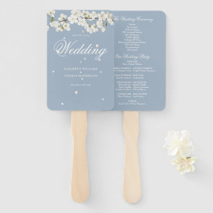 Leque Programa de Casamento Floral Azul Empoeirado com F