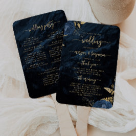 Leque Programa de Casamento Floral Azul Marinho Elegante