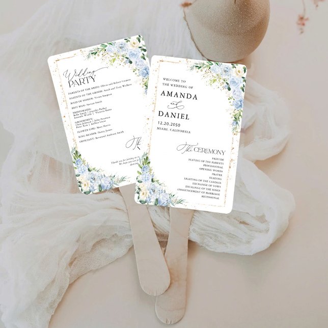 Leque Programa de Casamento Floral Azul Poeirento Elegan (Criador carregado)