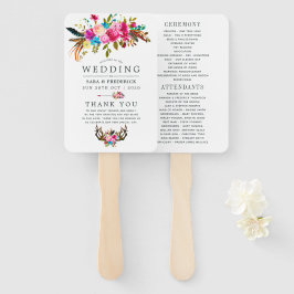 Leque Programa de Casamento Floral Boho Chic Aquarela