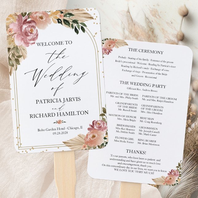 Leque Programa de Casamento Floral Boho Cores Neutras (Criador carregado)