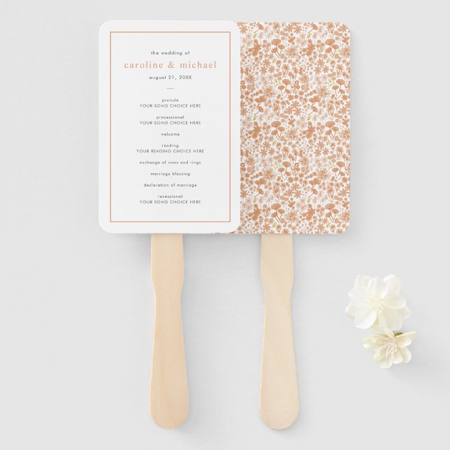Leque Programa de Casamento Floral Chic Dusty Pink Ditzy (Frente e Verso)