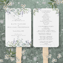 Leque Programa de Casamento Floral com Aguarela Verde