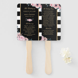 Leque Programa de Casamento Floral Cor-de-Rosa com Strip