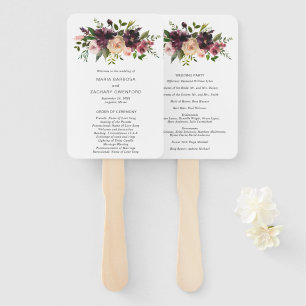 Leque Programa de Casamento Floral da Borgonha Roxo Eleg