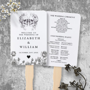 Leque Programa de Casamento Floral de Caveiras Góticas