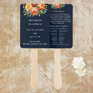 Leque Programa de Casamento Floral de Cerimônia de Creme
