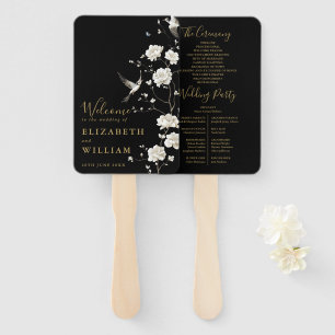 Leque Programa de Casamento Floral de Chinoiserie Preto 