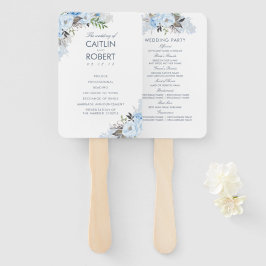 Leque Programa de Casamento Floral de Dusty Blue Elegant