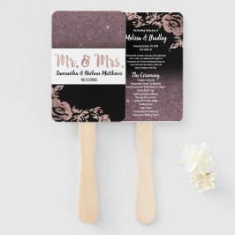 Leque Programa de Casamento Floral de Glitter Dourado Ro