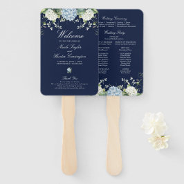 Leque Programa de Casamento Floral de Hortênsia Azul Mar