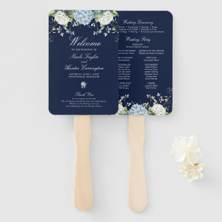 Leque Programa de Casamento Floral de Hortênsia Azul Mar