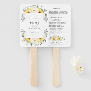 Leque Programa de Casamento Floral de Peônia Marfim Gira