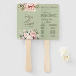 Leque Programa de Casamento Floral de Peônia Verde Safir