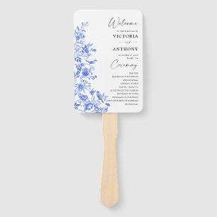 Leque Programa de Casamento Floral de Porcelana Azul