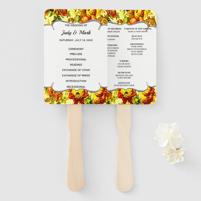 Leque Programa de Casamento Floral de Primavera (Frente e Verso)