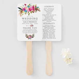 Leque Programa de Casamento Floral de Watercolor Boho Ch