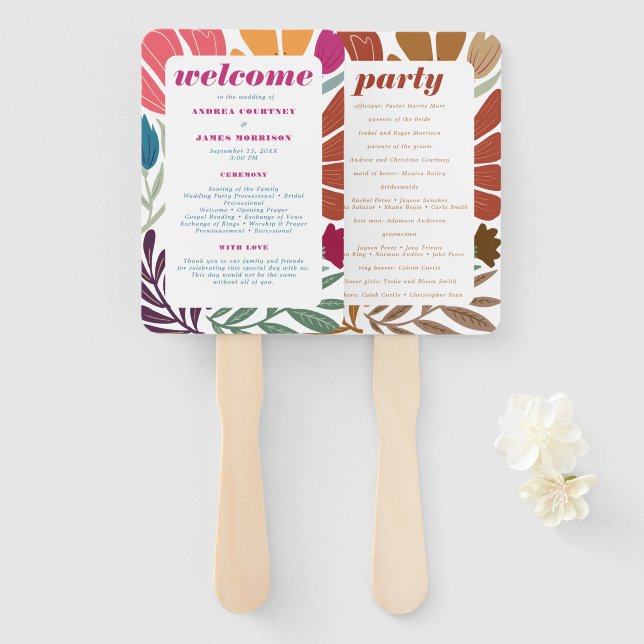 Leque Programa de Casamento Floral do Abstrato Retro Mix (Frente e Verso)