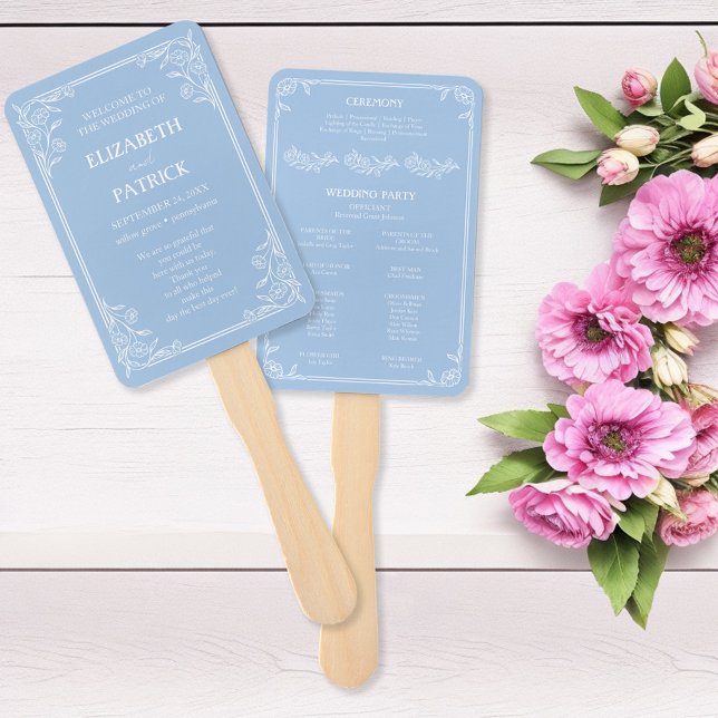 Leque Programa de Casamento Floral Dusty Blue Conjunto d (Criador carregado)