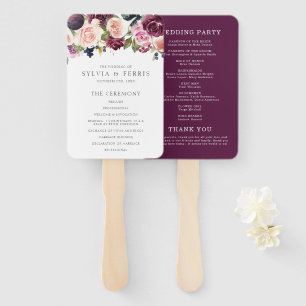 Leque Programa de Casamento Floral e Fig Moody Plum