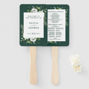 Leque Programa de Casamento Floral Elegante Emerald Gree