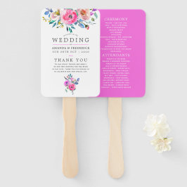 Leque Programa de Casamento Floral em Aquarela Rosa-Inte