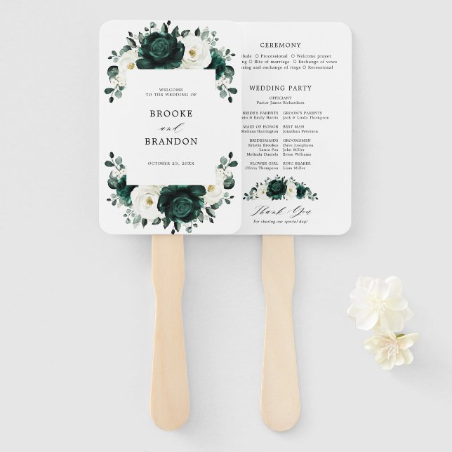 Leque Programa de Casamento Floral Eucalyptus Emerald Gr (Frente e Verso)