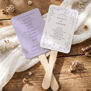 Leque Programa de Casamento Floral Francês Lavanda Vinta