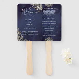 Leque Programa de Casamento Floral Gótico Azul Meia-Noit