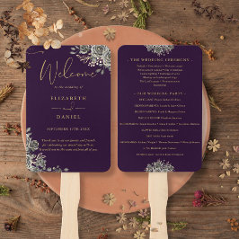 Leque Programa De Casamento Floral Gótico Roxo E Dourado