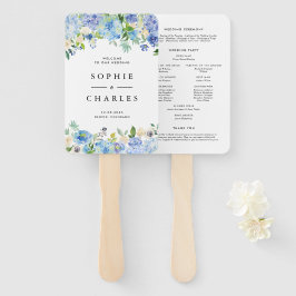 Leque Programa de Casamento Floral Hortênsia Aquarela Az
