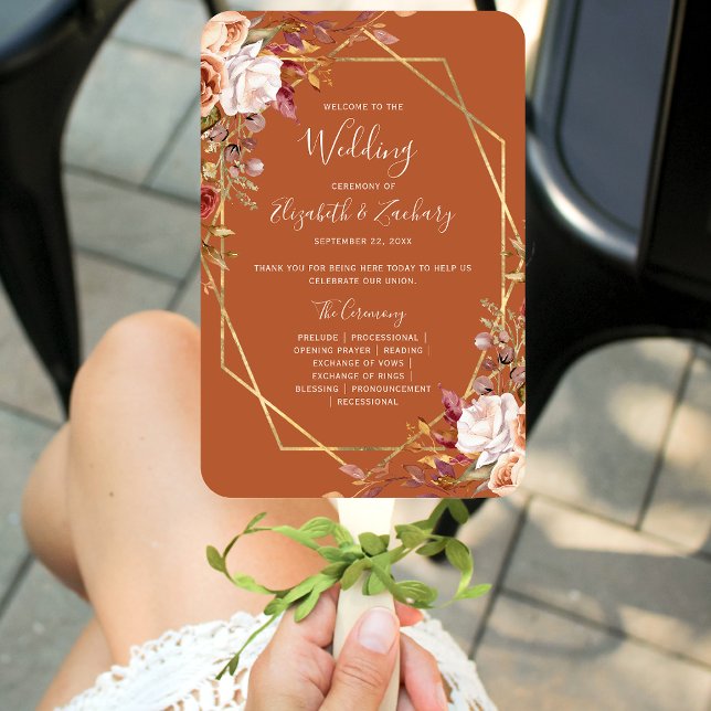 Leque Programa de Casamento Floral Outono Laranja Queima (Criador carregado)