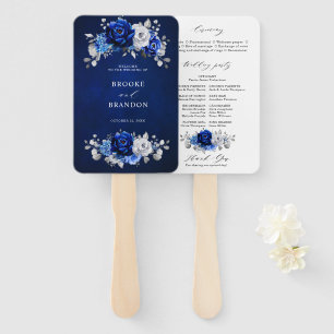 Leque Programa de Casamento Floral Real Blue Silver Whit