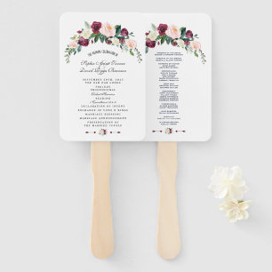 Leque Programa de Casamento Floral Rosa Bege Chic em Aqu