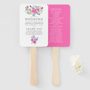 Leque Programa de Casamento Floral Rosa Choque Vintage