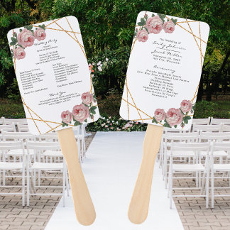Leque Programa de Casamento Floral Rosa Geo Brilho Doura