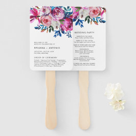 Leque Programa de Casamento Floral Rosa Moderno e Elegan